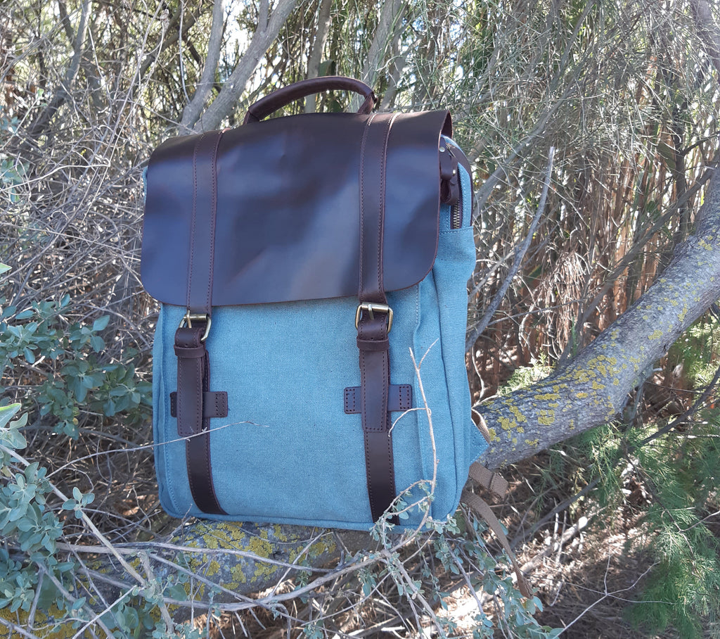 Sac à dos vintage en cuir et toile. Sac à dos scolaire, sac à dos pour ordinateur portable