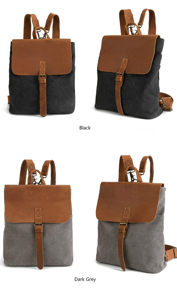 Mochila vintage y retro de curo y lona para mujer