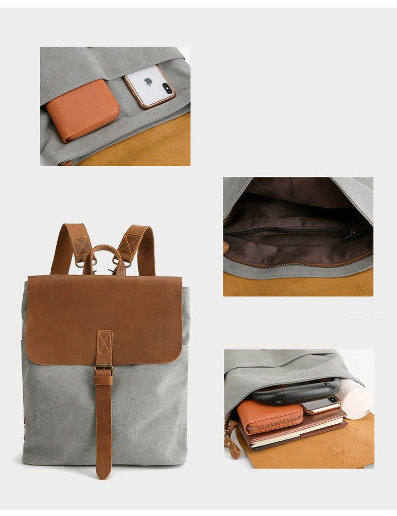 Mochila unisex de cuero y lona