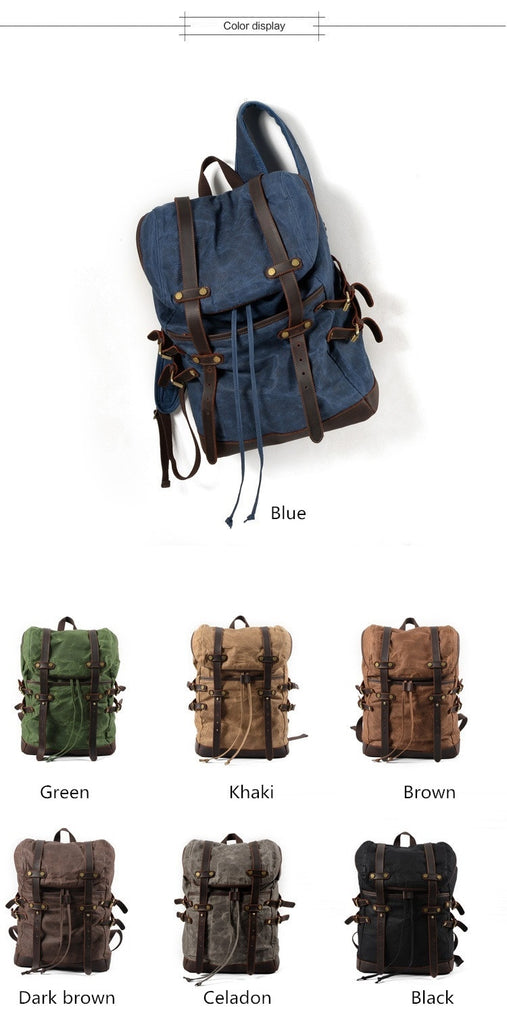 Mochilas de cuero y lona de tipo informal para la escuela, senderismo, paseos por la montaña.